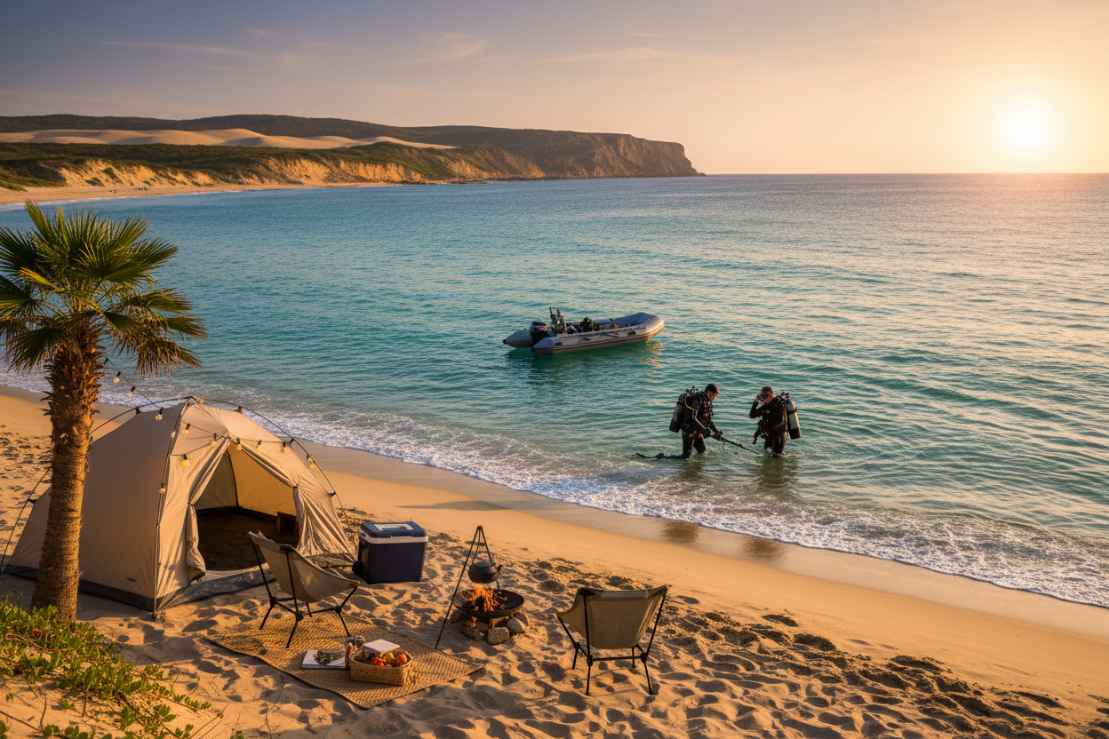 Diving and camping photo by the beach